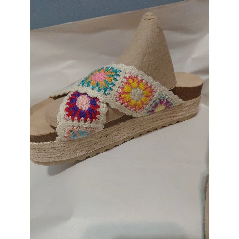 Dirty Laundry Womens Crocheted Granny Square Platform Sandal Natural Size 9. 5